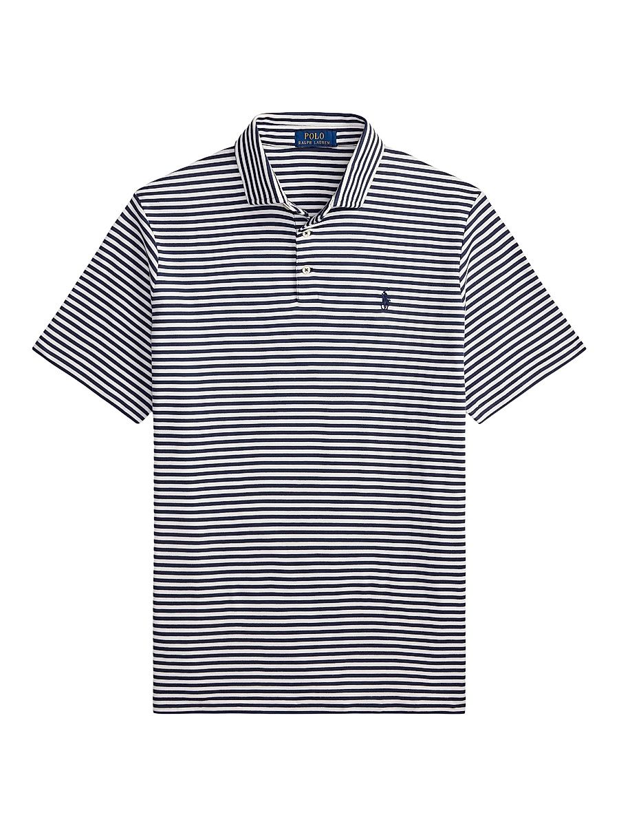 Men's Striped Cotton Logo Polo Shirt - Refined Navy White - Size XXL