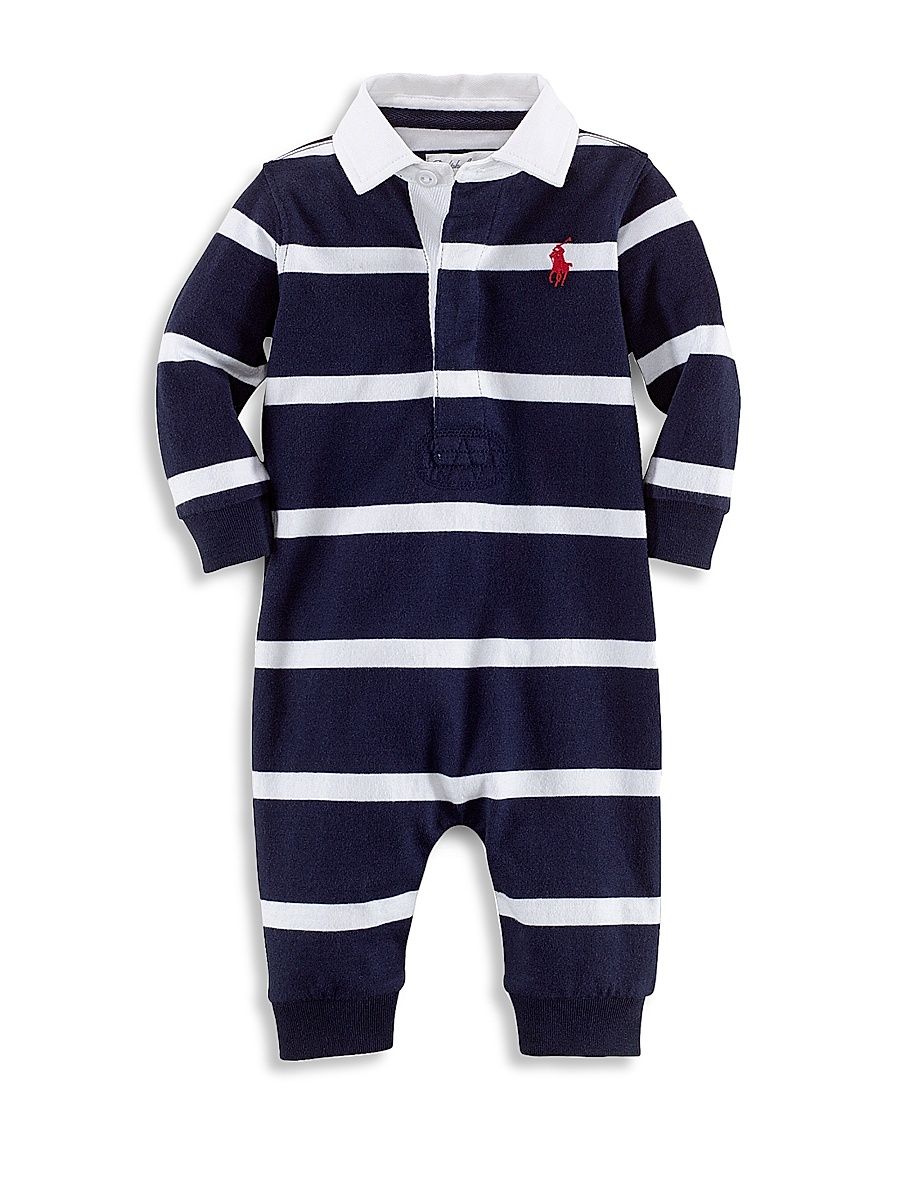 Baby Boy's Cotton Rugby Coverall - French Navy - Size Newborn
