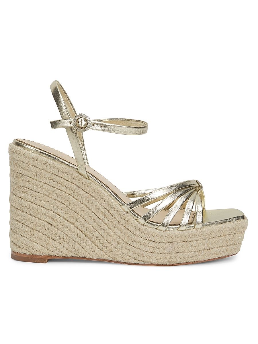 Women's Helen Leather Wedge Espadrilles - Light Gold Metallic - Size 11