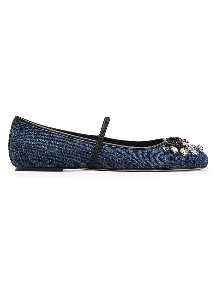 Women's Sabrina Crystal-Embellished Denim Ballet Flats - Indigo - Size 5