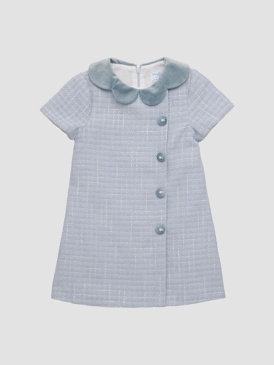 Luli & Me Girl's Little Girl's Velvet Scalloped-Collar Cotton Tweed Dress - Blue - Size 6
