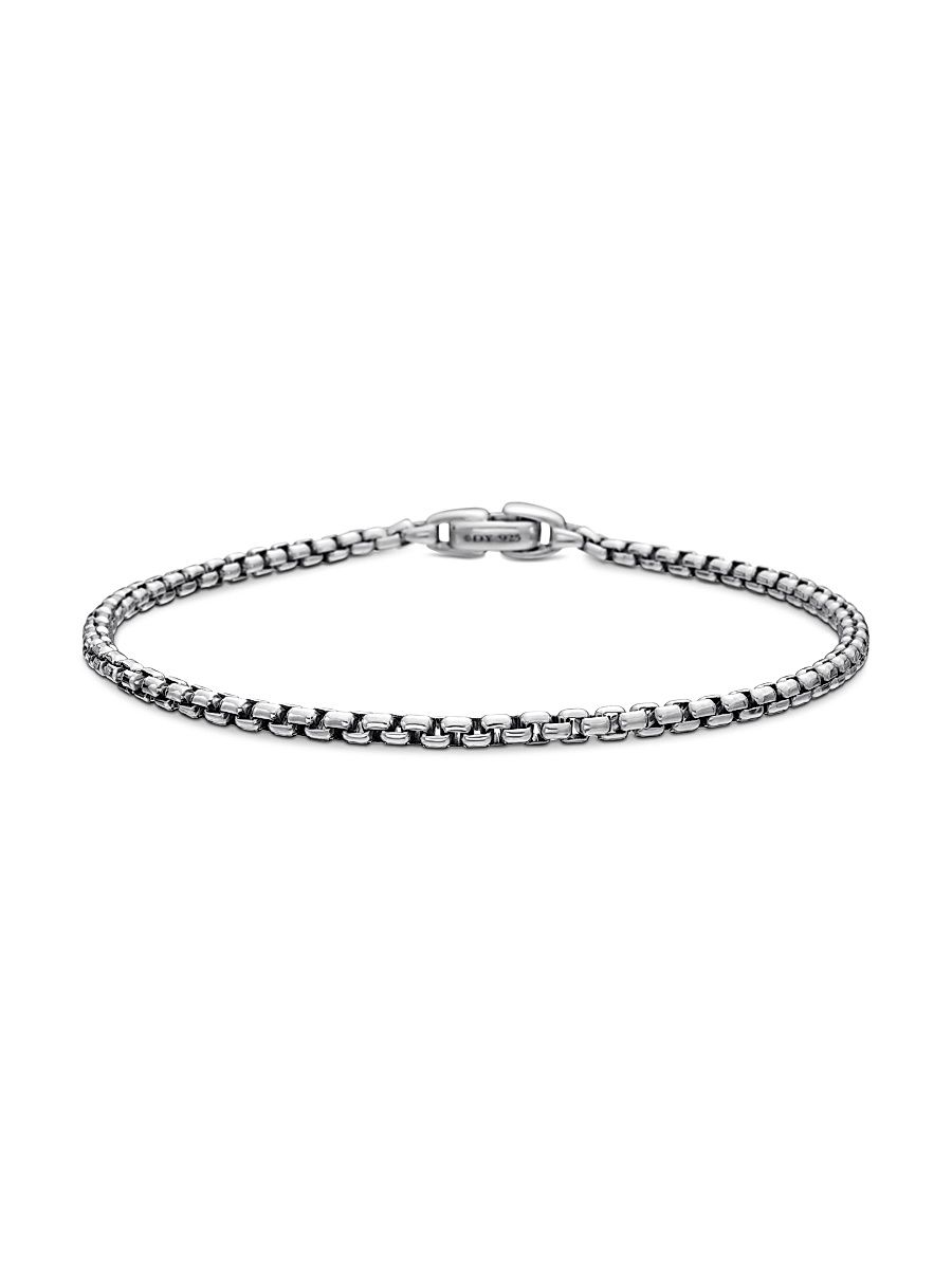 Men's Box Chain Bracelet in Sterling Silver, 2.7MM - Silver - Size Medium