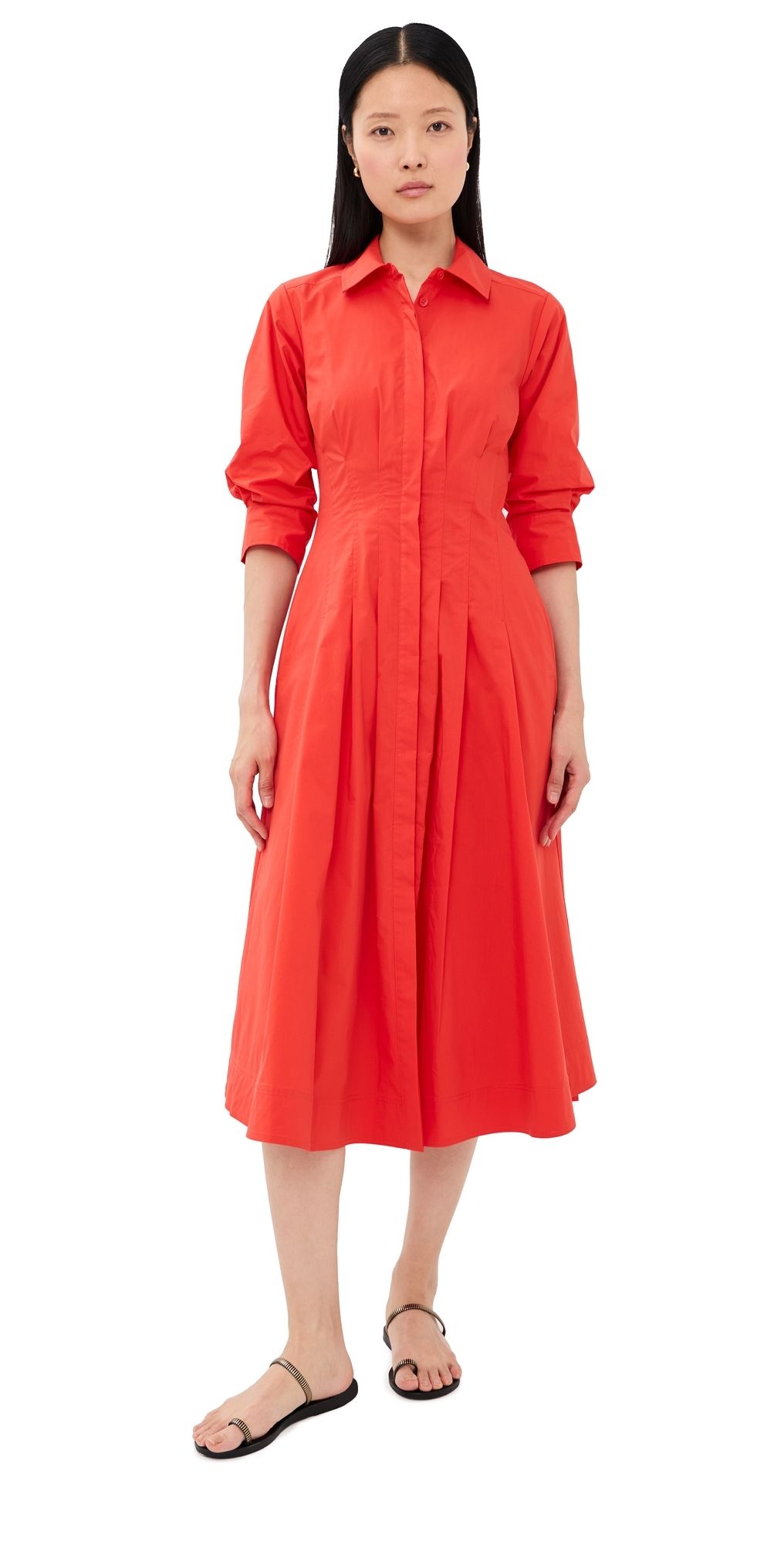 SIMKHAI Jazz Pintuck Midi Dress Lobster L
