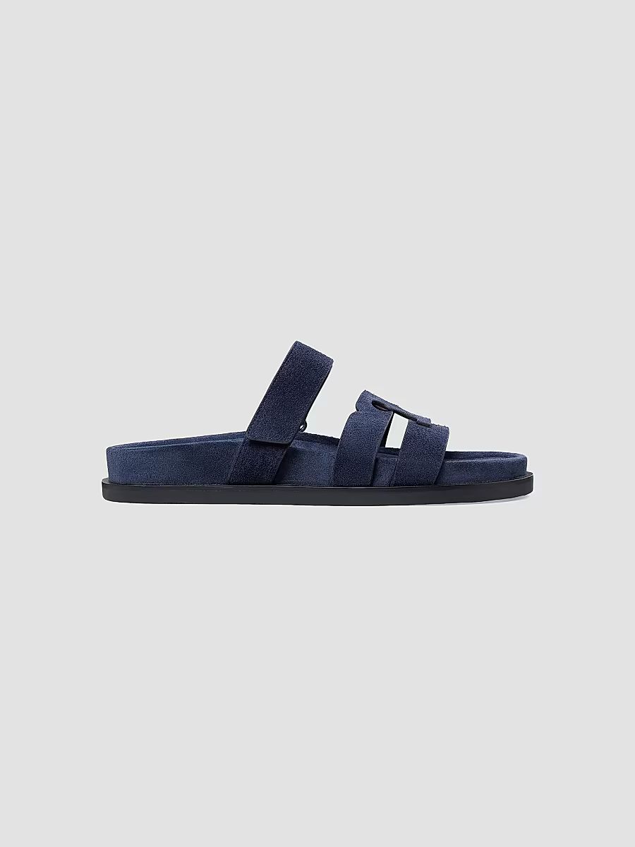 Tory Burch Women's Ines Logo-Detailed Suede Slide Sandals - New Navy - Size 5.5