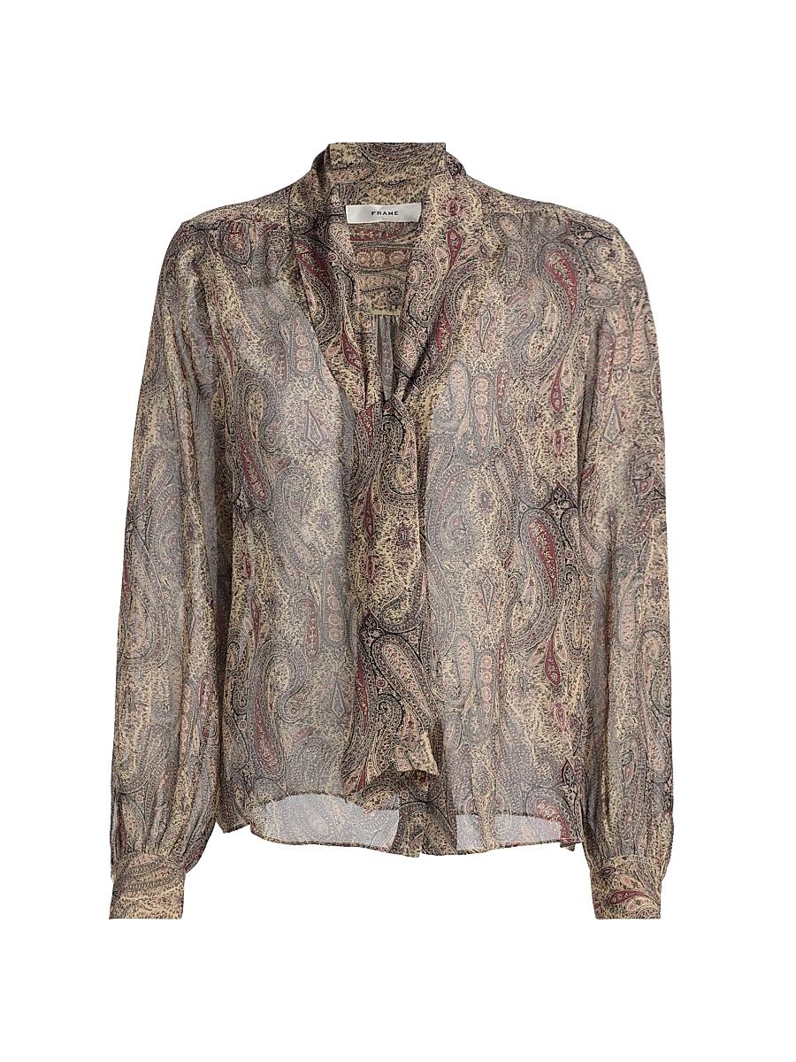 Women's The Paisley Silk Tie Blouse - Ecru Multi - Size XL