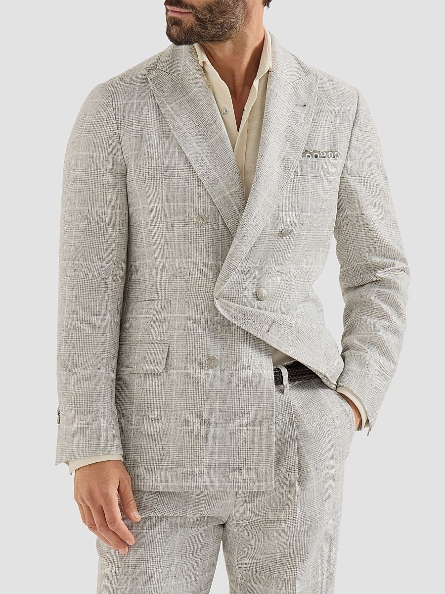 Men's Linen Prince of Wales One-and-a-Half Breasted Deconstructed Blazer - Panama - Size 42