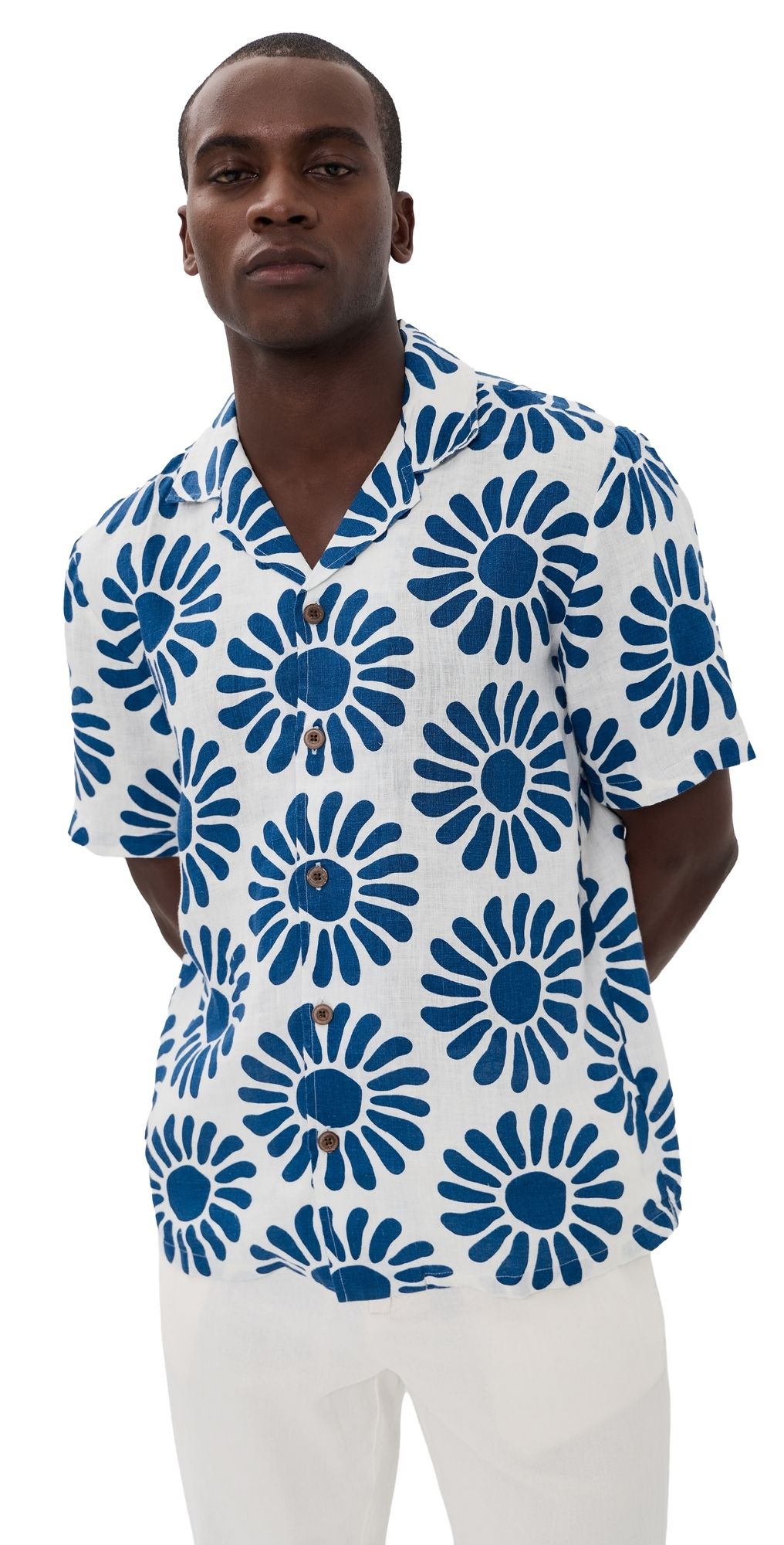 Faherty Linen Camp Shirt Antilles Blue Suns XL
