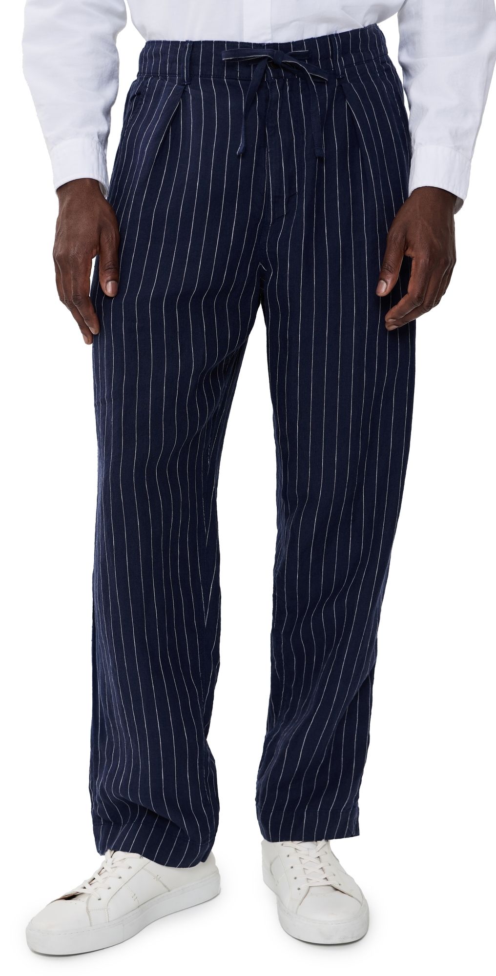 Polo Ralph Lauren Original Label Striped Linen Pleated Relaxed Pants Navy White XXL