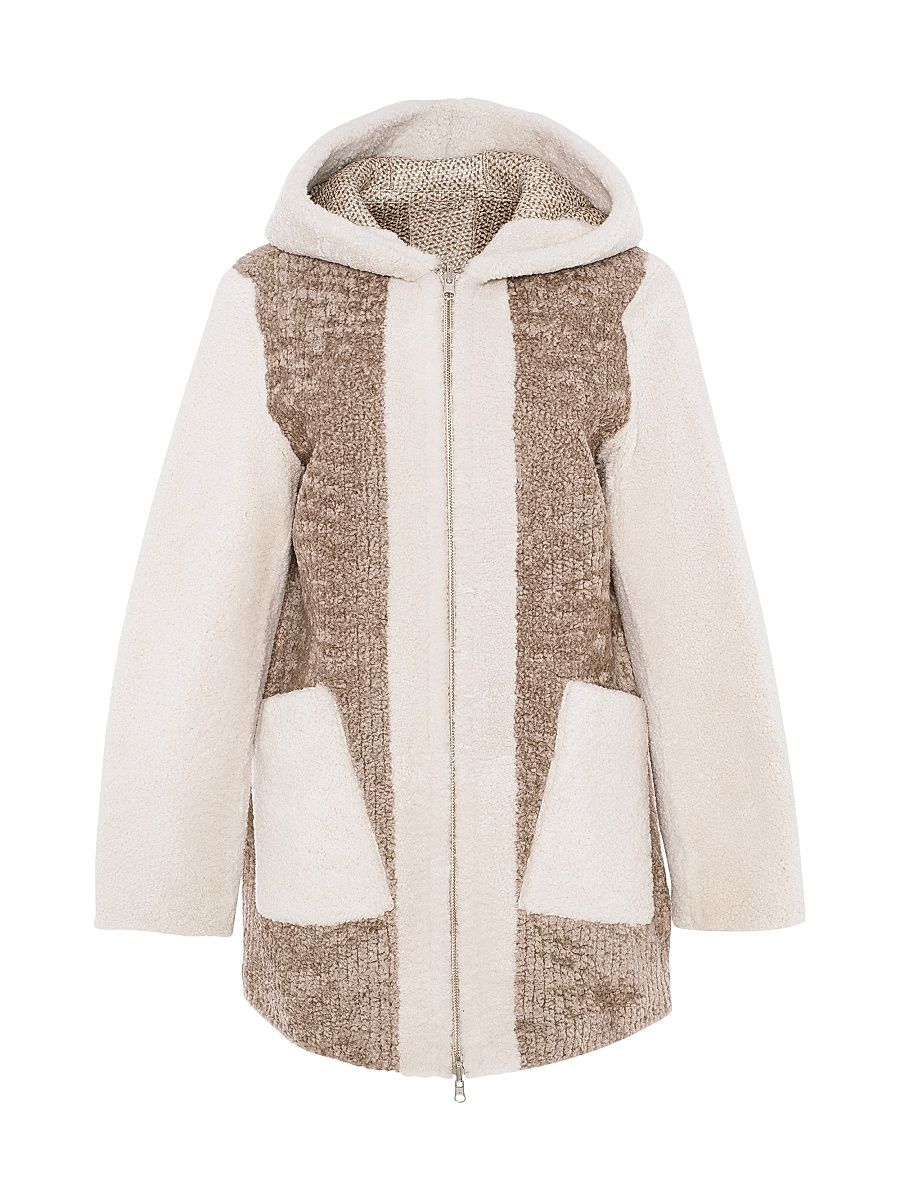 Women's Reversible Shearling Lamb Zip Parka - Sand - Size XL