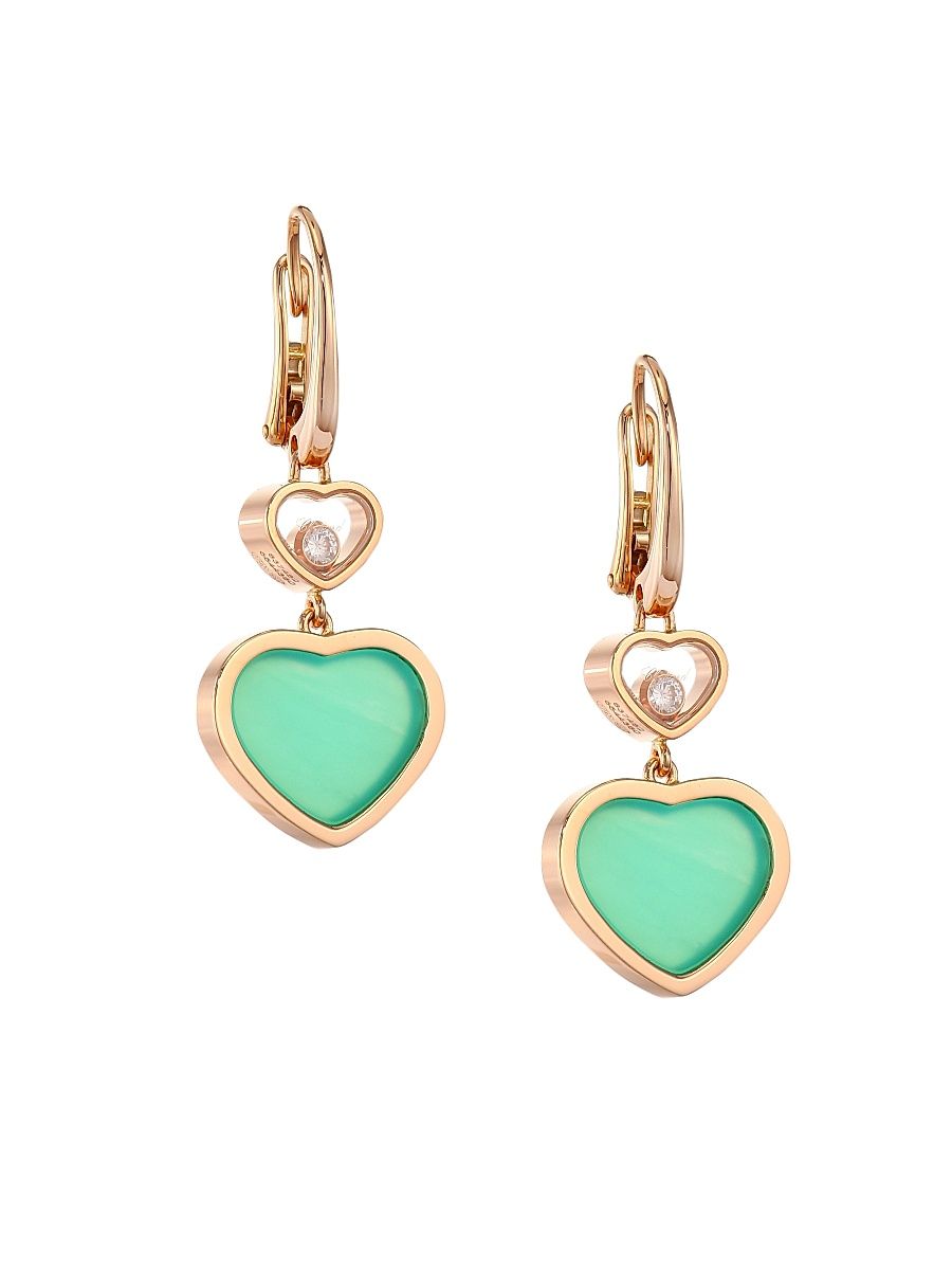 Women's Happy Hearts 18K Rose Gold, Diamond & Chrysoprase Drop Earrings - Rose Gold