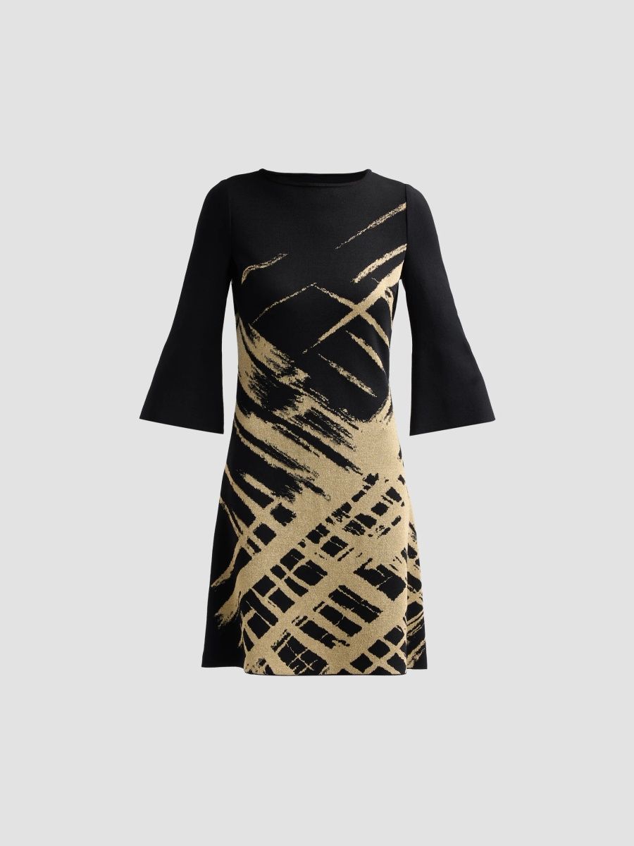 Ming Wang Women's Petite Abstract-Print Mini Dress - Black Gold - Size XL