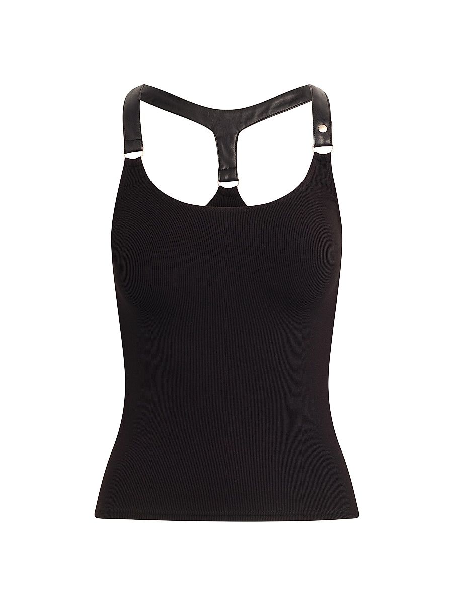Women's Harness Rib-Knit Racerback Tank - Black - Size Small