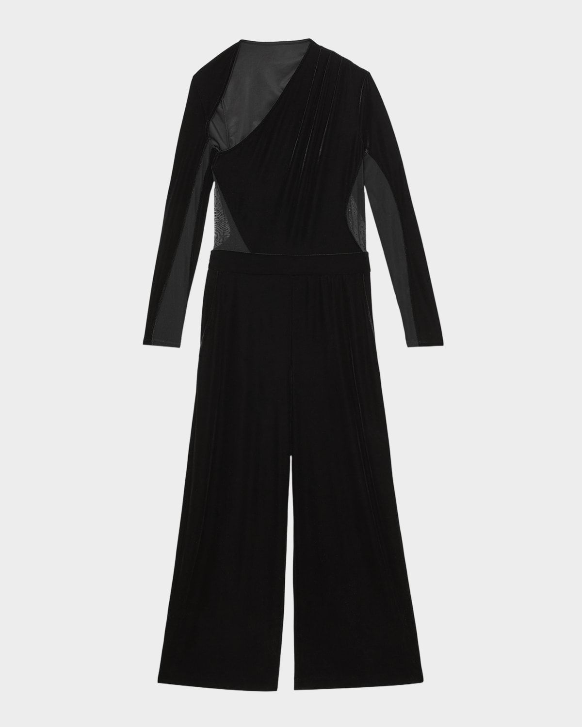 Karolina Velvet Sheer-Panel Wide-Leg Jumpsuit