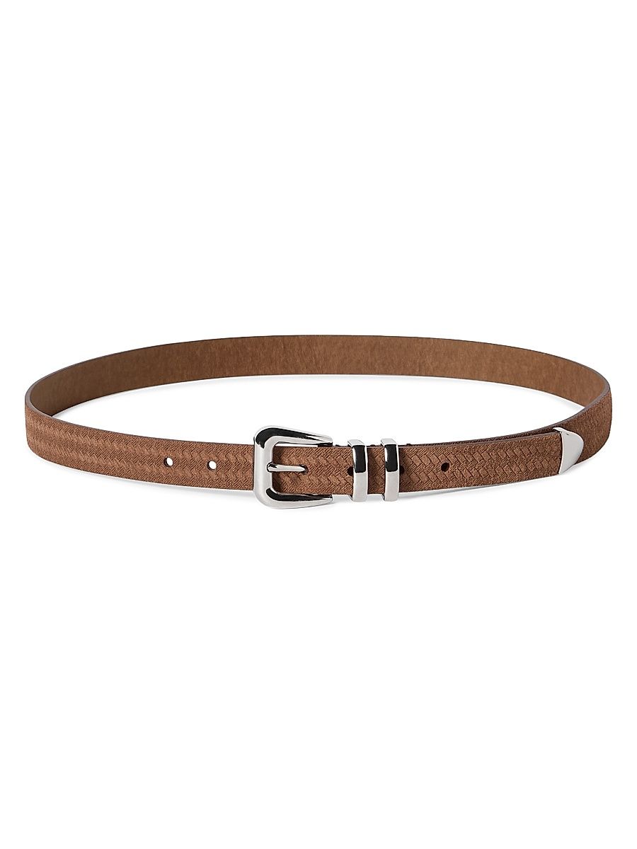 Men's Reversed Calfskin Belt with Chevron Design - Hazelnut - Size 32