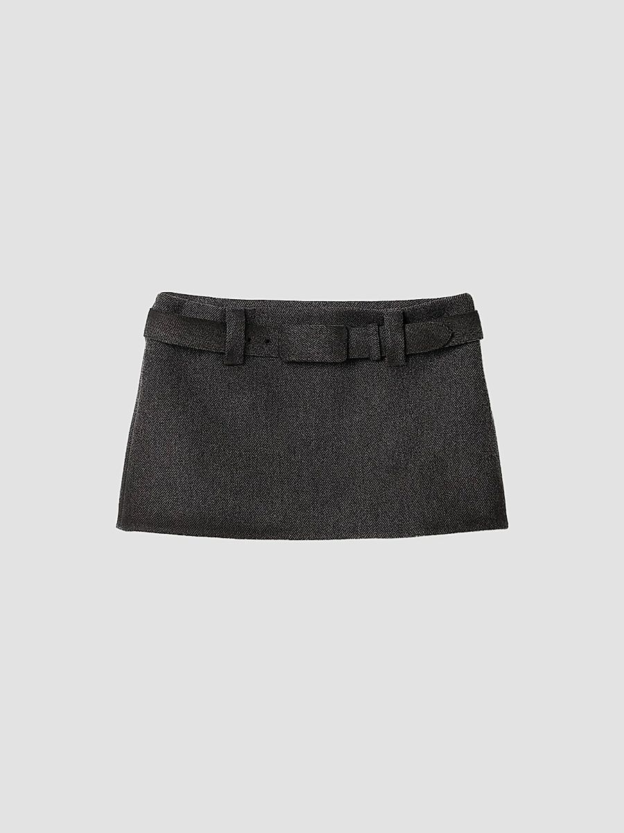 Women's Waxed Double Wool Mini-Skirt - Dark Grey - Size 0