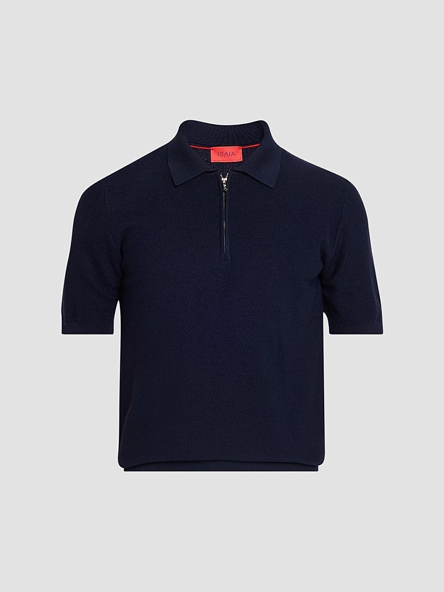 Men's Wool-Silk-Cashmere Polo Shirt - Navy - Size Small
