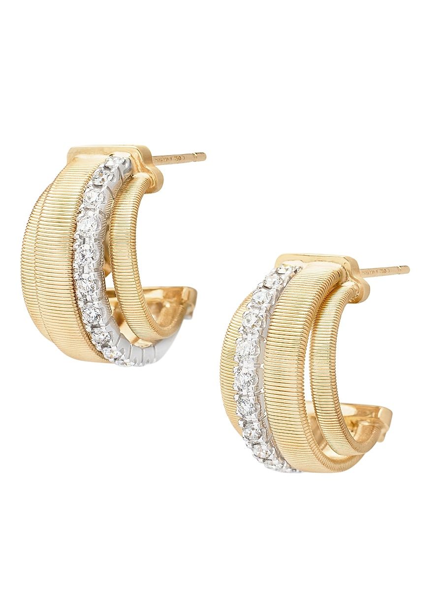 Women's Masai Two-Tone 18K Gold & 0.44 TCW Diamond Coil Huggie Hoop Earrings - Yellow Gold