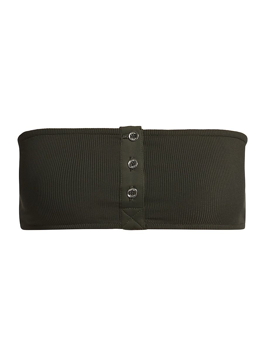 Women's Rib-Knit Bandeau Bikini Top - Dark Green - Size XL