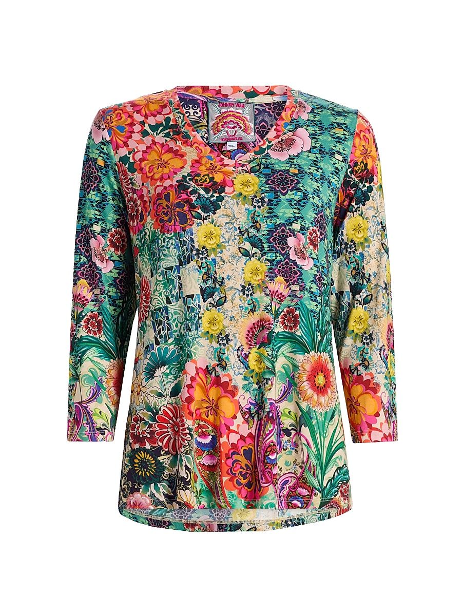 Women's The Janie Favorite Printed V-Neck T-Shirt - Carlina Scarf - Size XXL