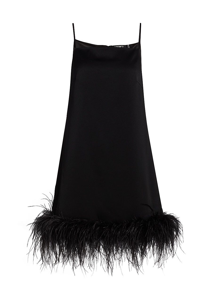 Women's Blakely Satin Feather-Hem Cocktail Dress - Black - Size XL