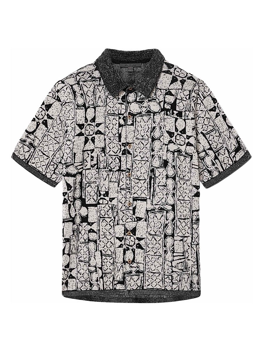 Men's Ferrin Cotton Jacquard Shirt - Black White - Size XXL
