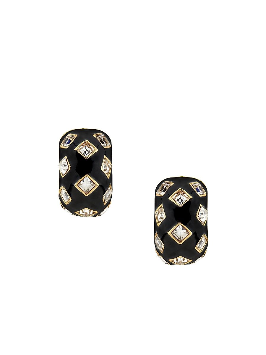 Women's Goldtone, Enamel & Glass Crystal Clip-On Huggie Hoop Earrings - Black