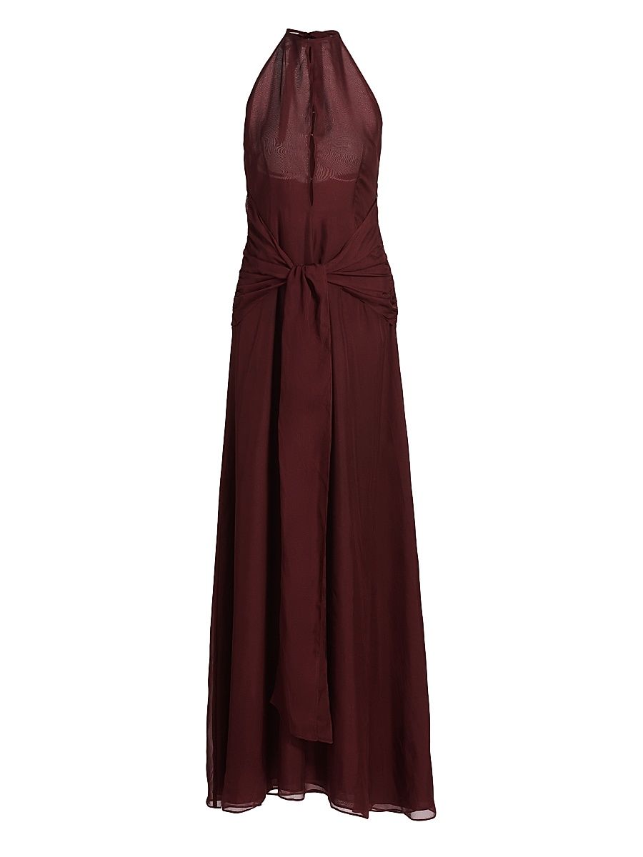 Women's Ayva Silk-Chiffon Halterneck Gown - Wine - Size Large